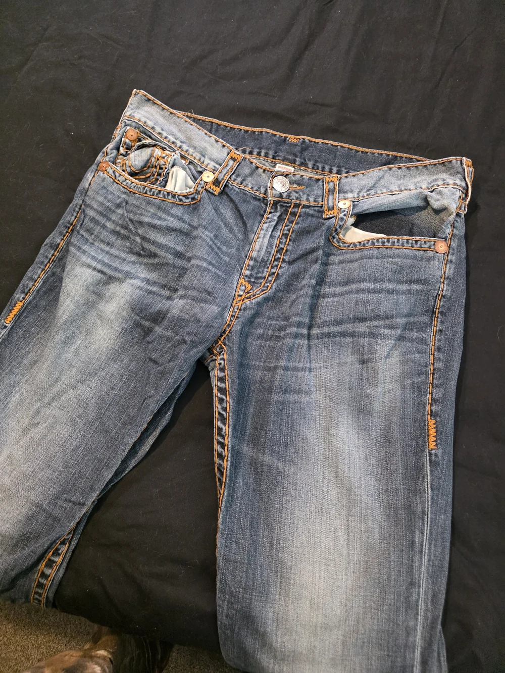Vintage True Religion Dark Wash Jeans with Orange Stitching Mens 38/33